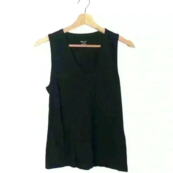 Madewell Black Whisper Cotton V-Neck Pocket Front Tank Top Small - Picture 2 of 5